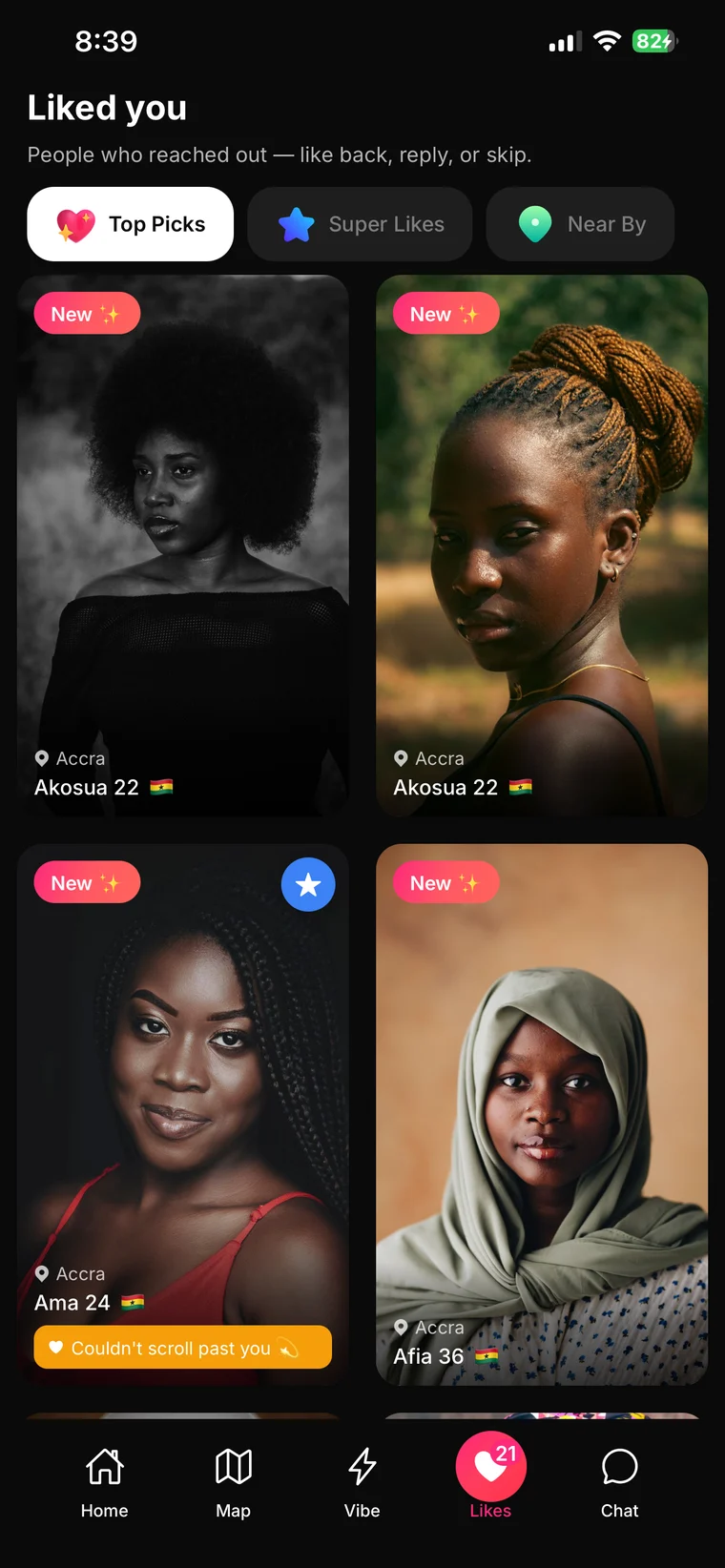 The Luvmood Liked You screen — verified members who reached out