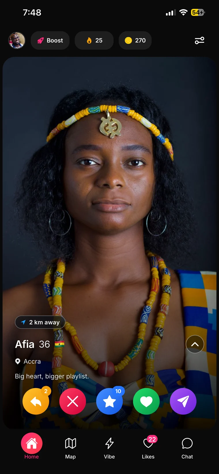 The Luvmood app showing a verified member in discovery